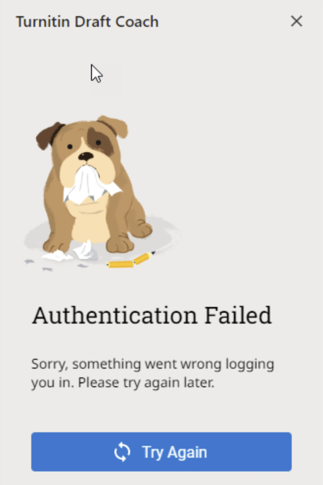 Turnitin Draft Coach authentication failed error message